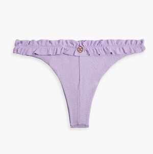 VIX PAULA HERMANNY Solid Belle Ruffle-Trimmed Stretch-Seersucker Purple Bikini